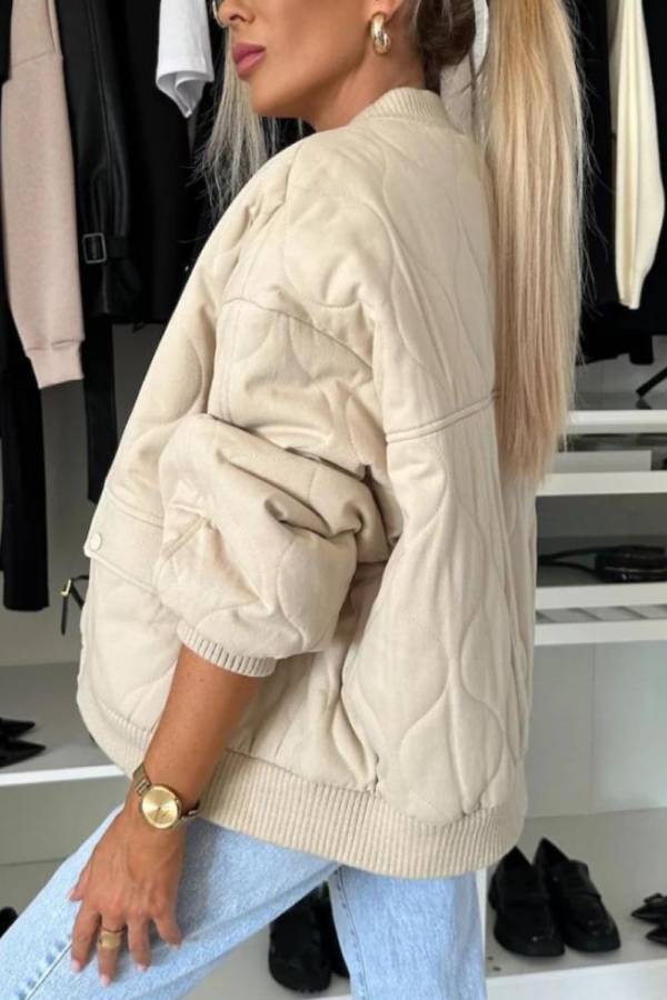 Baseball Collar Snap Down Long Sleeve Jacket