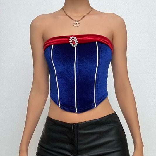 Beaded velvet contrast backless tube top