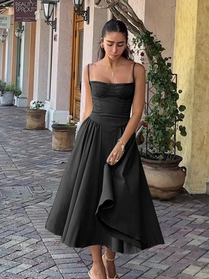 Camisoles Big Swing Solid Color Midi Dresses