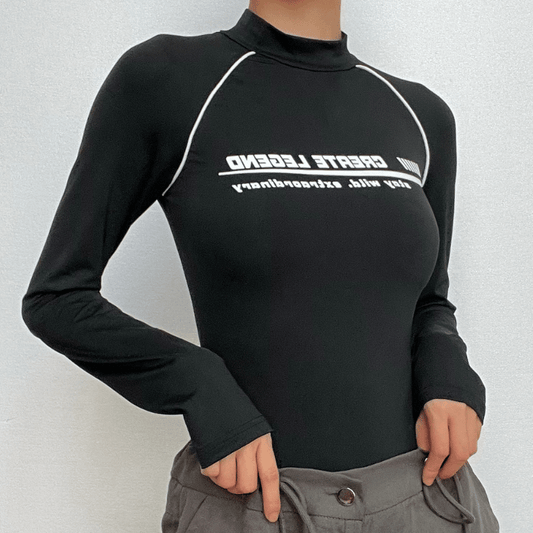 Long sleeve high neck button contrast bodysuit
