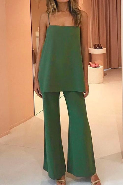 Elegant Cami Top and Wide Leg Pants Solid Set