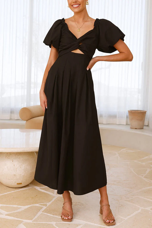 Meridress V Neck Twist Front Puff Sleeves Cut Out Maxi Dress