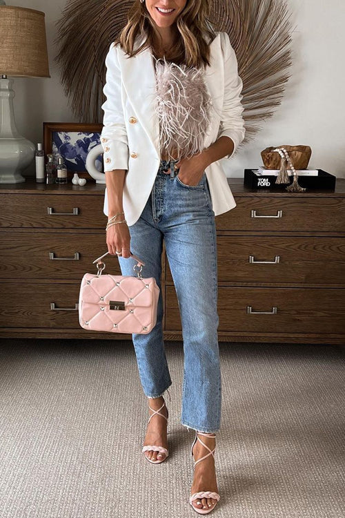 Strapless Faux Feather Crop Top