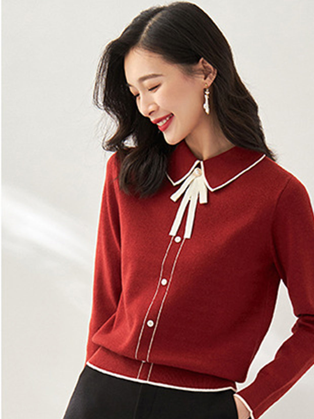 Emma French Style Doll Collar Knitted Sweater-Beige