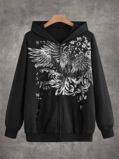 Eagle print loose baggy hoodie
