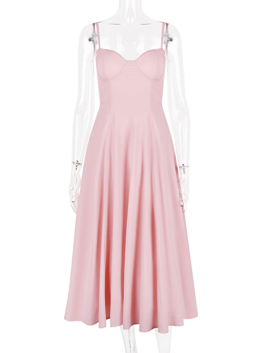 Soft Pink Corset Midi Dress Sweetheart Neck Straps A-line Birthday Party Dress For Women 2026