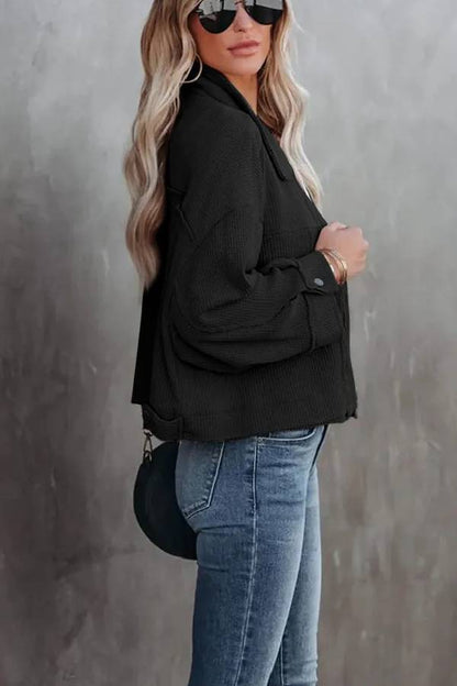 Women's Waffle Cardigan Short Top Jacket