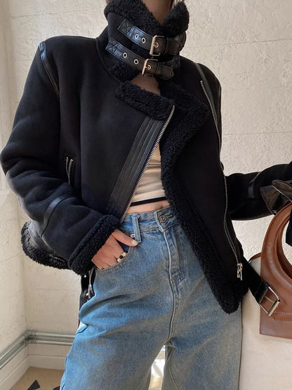 Suede Jacket Faux Shearling Winter Coat 2026 Outerwear For Women