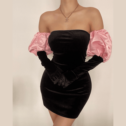 Puff sleeve off shoulder corduroy mini dress