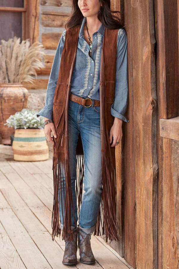 Fashionable Tassel Horse Slim Fit Sleeveless Vest Cape Coat