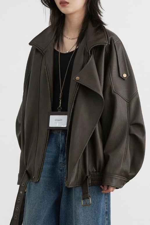 Oversized Moto Leather Jacket