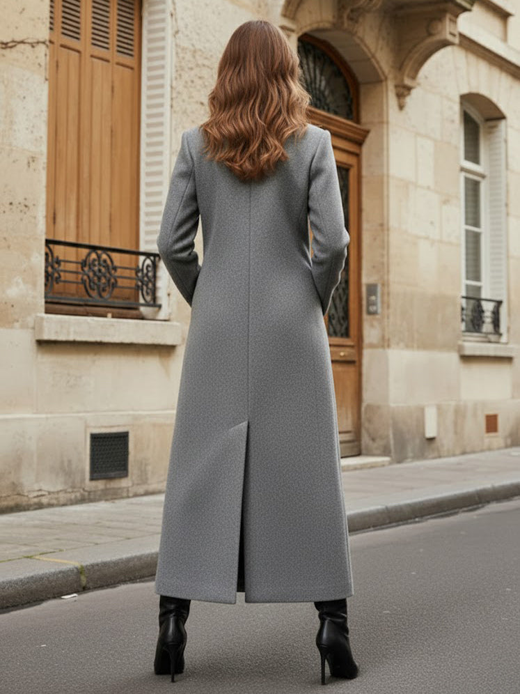 Maxi Double-breasted Woolen Coat in Sophisticated Straight Cut For Women 2026