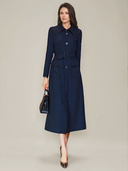 Women's Trench Coat Fashion Polyester Turndown Collar Sash Long Sleeves
