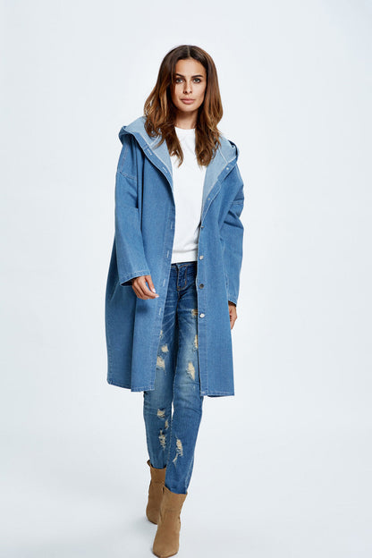 Long Hooded Denim Coat