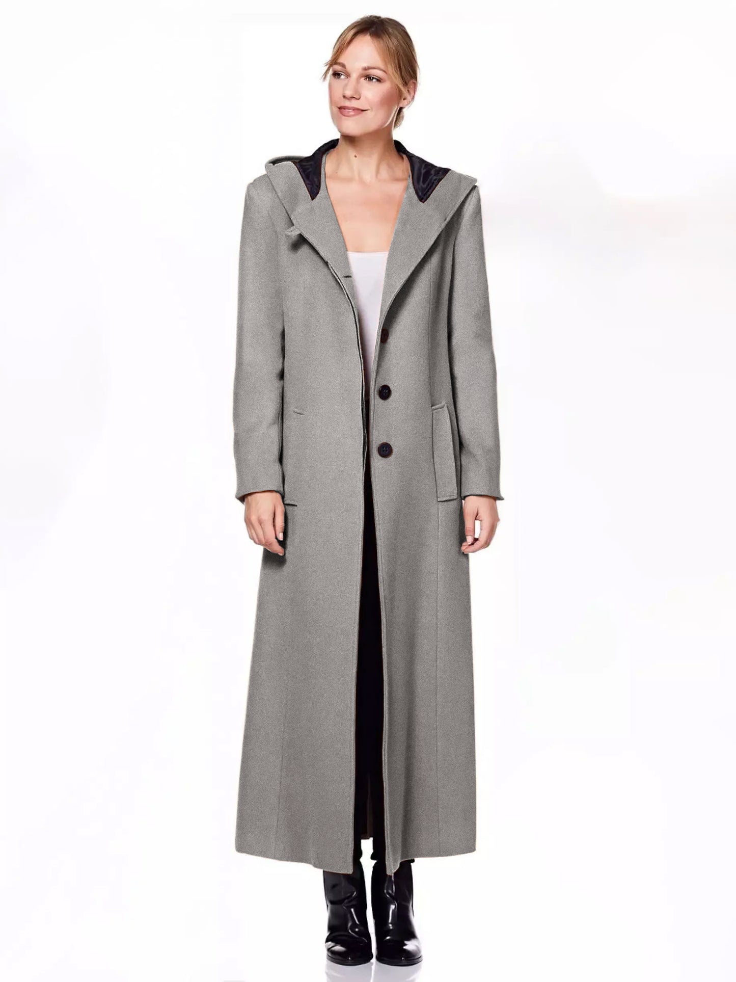Women Wrap Coat Hooded Warmth Full Length Winter Maxi Wool Blend Coat 2026