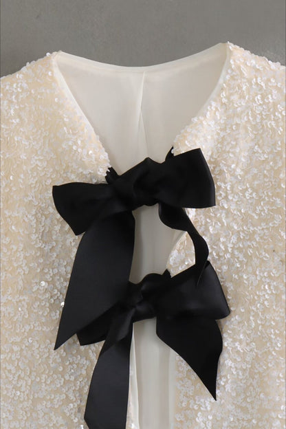 Bow Sequin Cut Out Long Sleeve Jacket