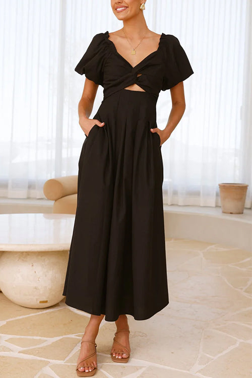 Meridress V Neck Twist Front Puff Sleeves Cut Out Maxi Dress