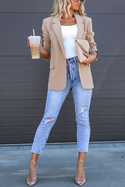 Classic Single Button Back Slit Pocketed Blazer