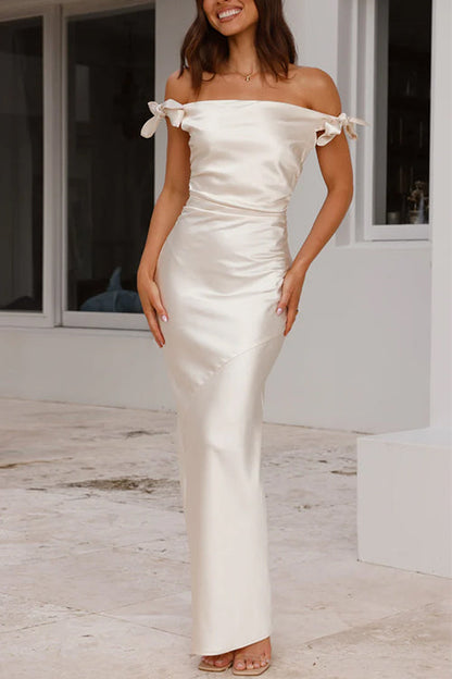 Bow Knot Off Shoulder Maxi Party Dress