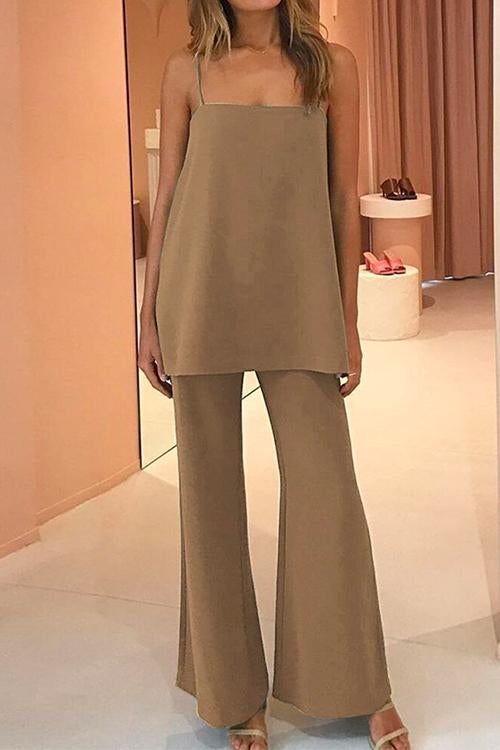 Elegant Cami Top and Wide Leg Pants Solid Set