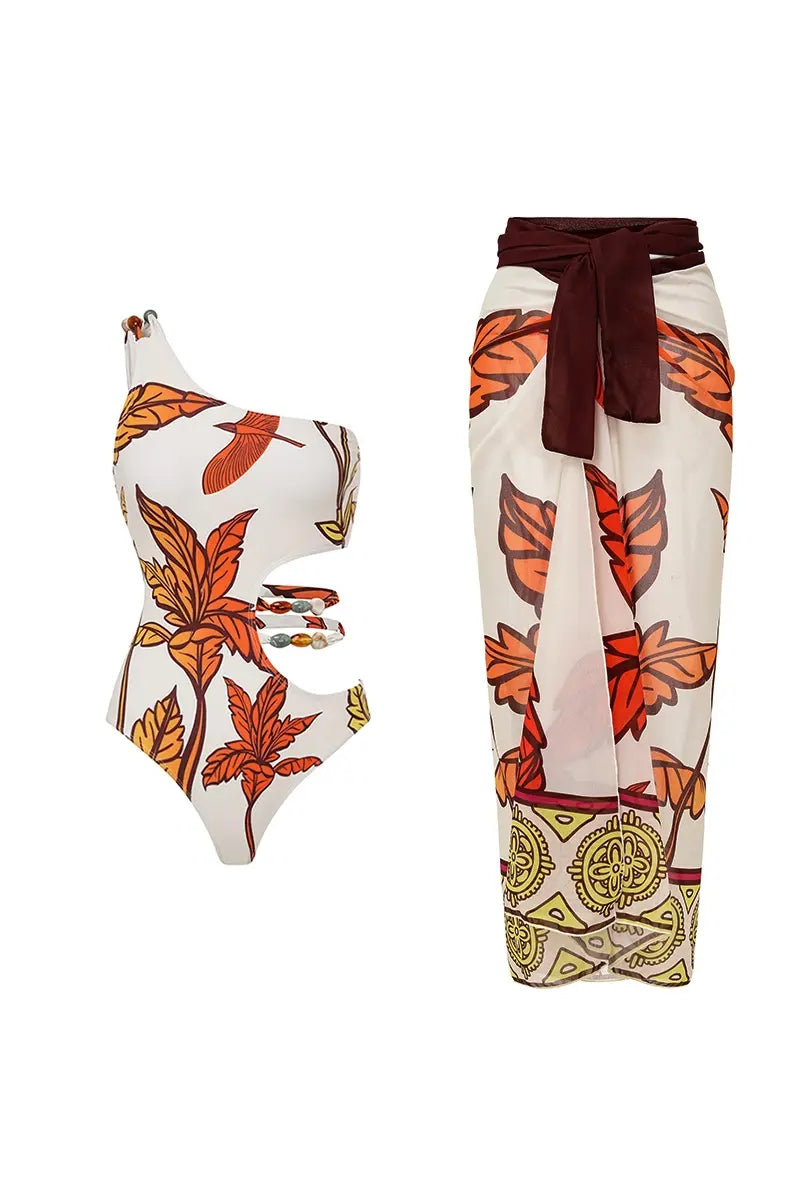 Maple Print Swimsuit Set Trio
