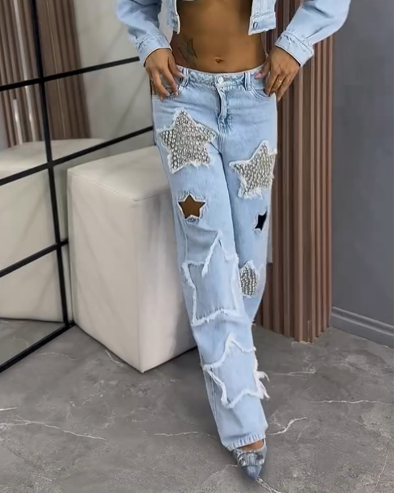 Embellished Wide-Leg Jeans (Pre-Sale)