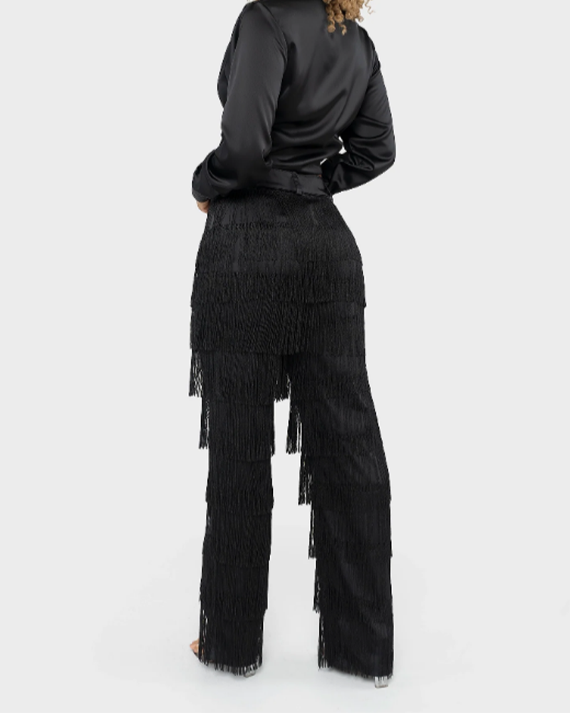 Sexy Slim Fitted Fringe Straight Leg Trousers (Pre-Sale)