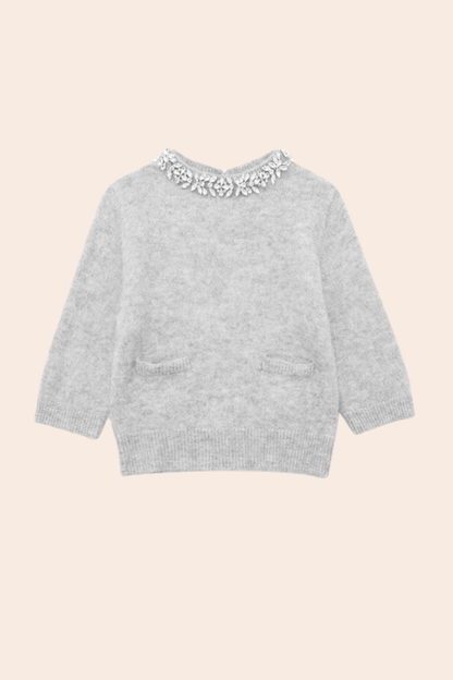 Round Neck Crystal Embellished Knit Jumper