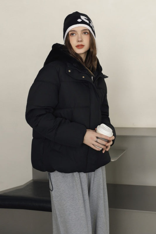 Faux Fur Panel Cropped Puffer Jacket