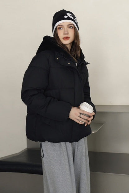 Faux Fur Panel Cropped Puffer Jacket