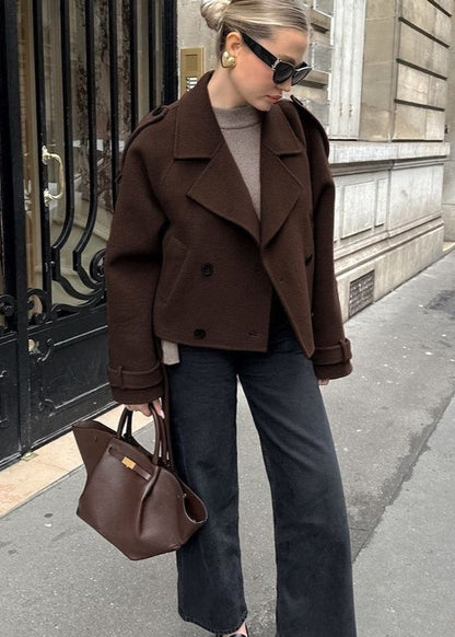 Aubryn - Cropped Wool Blend Belted Trench Jacket