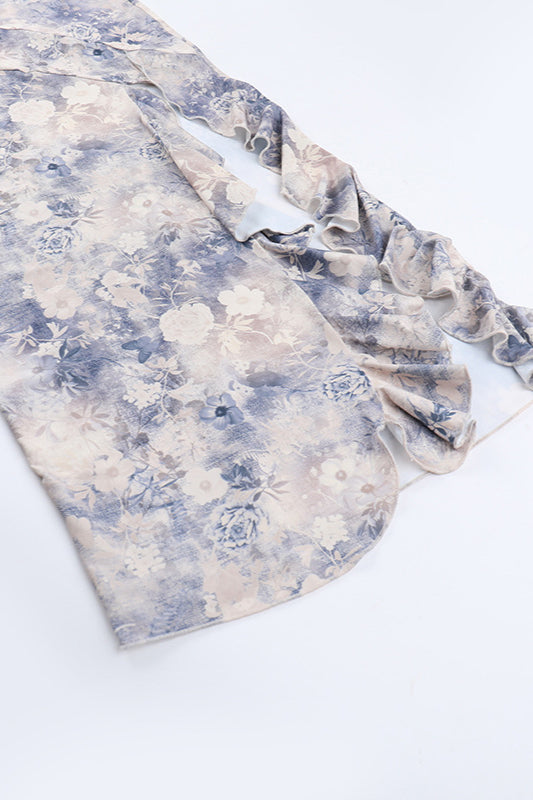 French Floral Strapless Ruffled Split Party  Dress