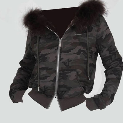 Hoodie long sleeve fluffy zip-up coat top