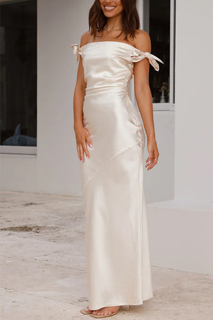 Bow Knot Off Shoulder Maxi Party Dress