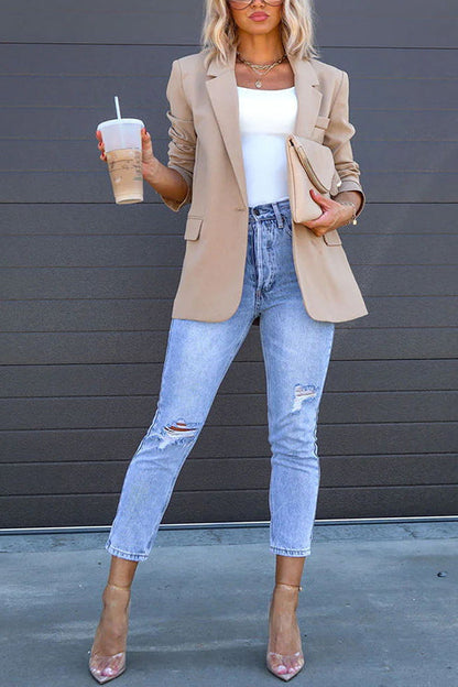 Classic Single Button Back Slit Pocketed Blazer