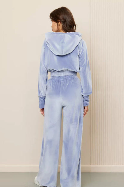 Fashion Zipper Open Velvet Casual Two -piece Suit