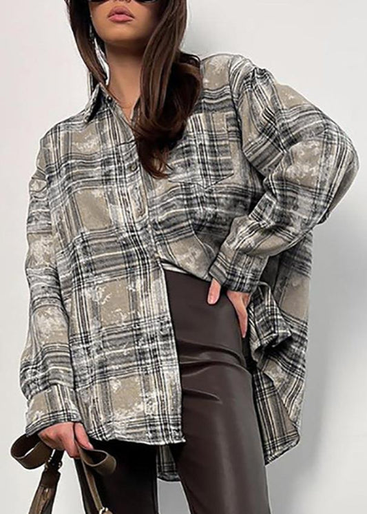 Vintage-Inspired Brushed Plaid Oversized Shirt