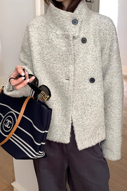 Wool Trendy Sweet Loose Snap Coat