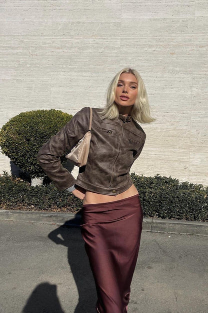 Fitted Brown Suede Leather Jacket