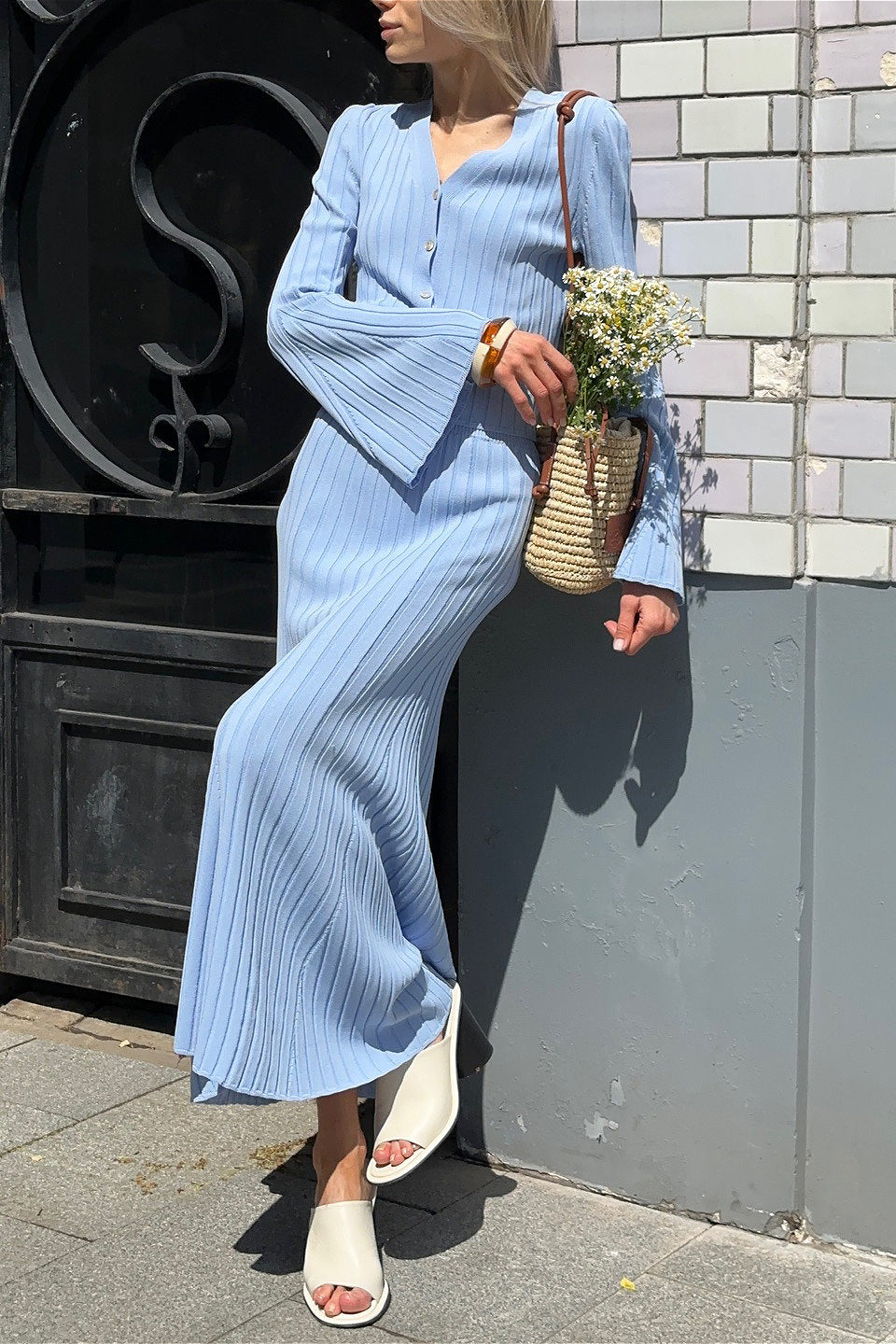 V Neck Knit Cardigan Slim Skirt Two Piece Set