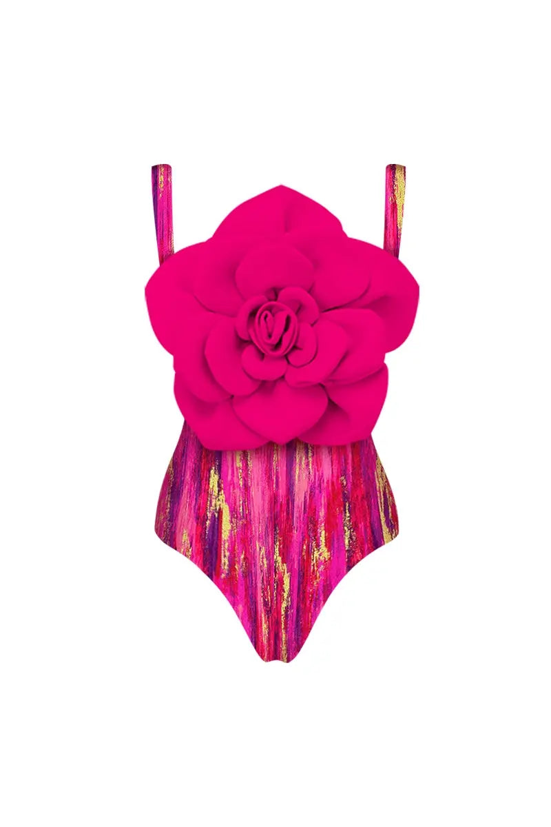 Floral Front Decor Printed One Piece Swimsuit Set