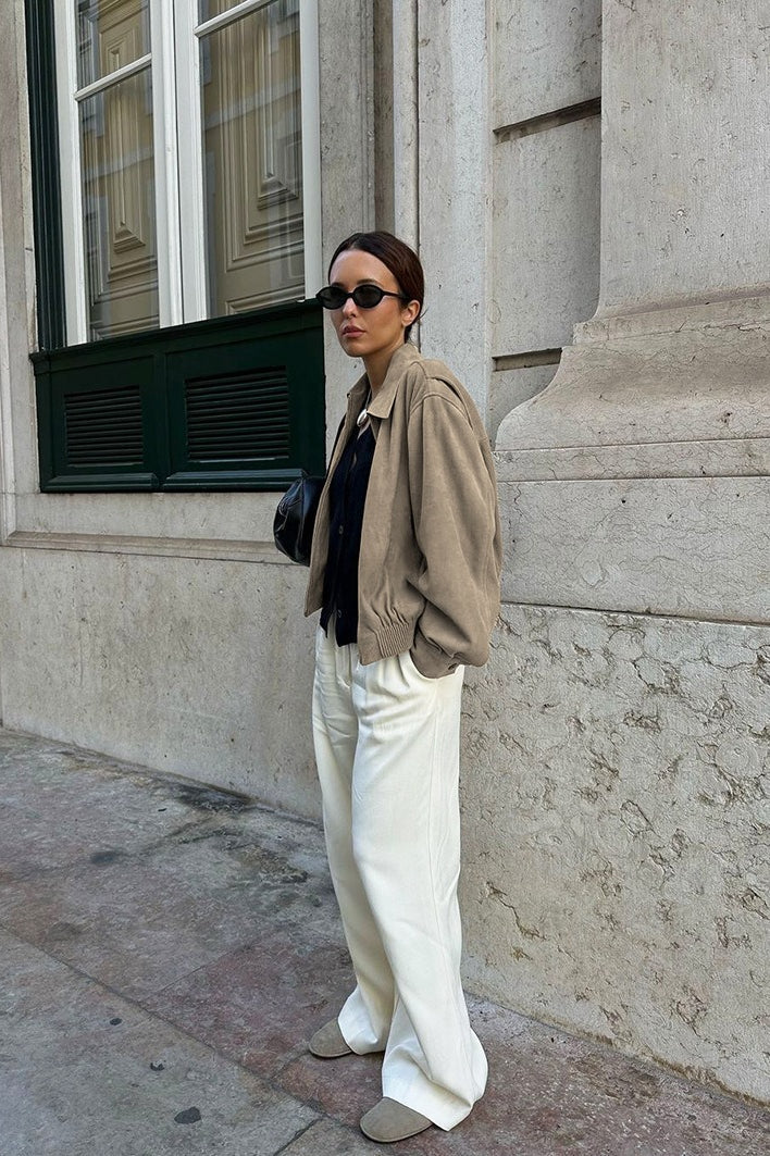 Loose Fit Khaki Suede Jacket