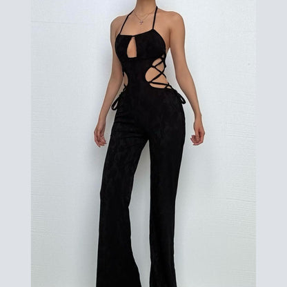 Halter hollow out self tie jumpsuit