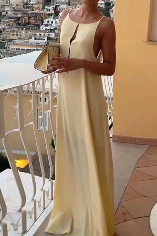 Spaghetti Strap Keyhole Cutout Loose A-Line Maxi Dress