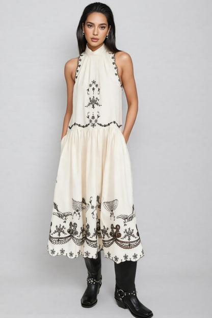 Virginsa Embroidery Tank Midi Dress