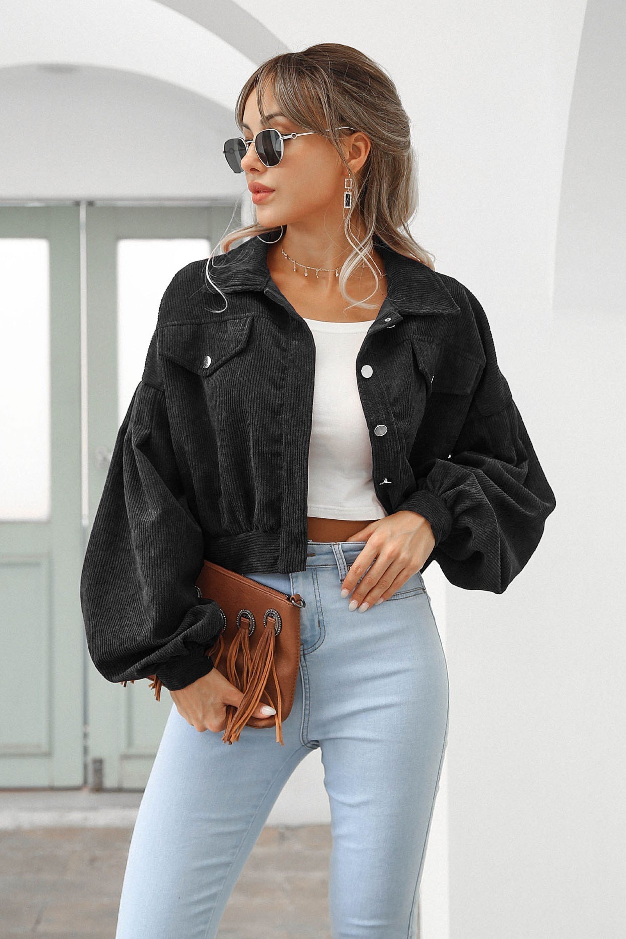 Button Up Corduroy Short Jacket