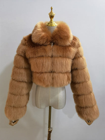 Plush Faux Fur Coat Turndown Collar Winter Short Jacket For Women 2026