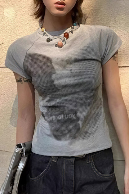 Bear Print Slim Cropped Cotton T-shirt