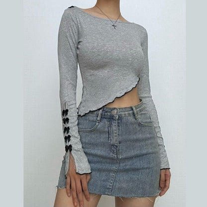 Long sleeve bowknot ruffle crop top