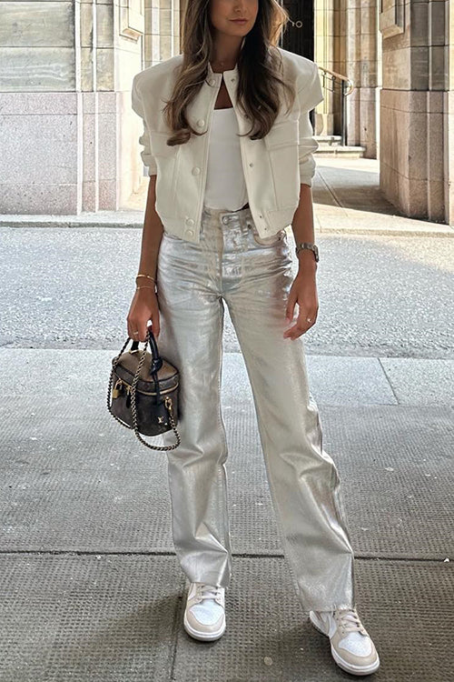 Meridress Glam Straight Leg Faux Leather Pants